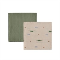 OYOY Mini Musselintücher "Krokodil" im 2er-Set - 65x65 cm (Beige/Olive Greenerer)