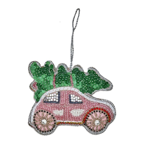 rice Weihnachtsanhänger "Car with Tree" - 10x12 cm (Bunt)