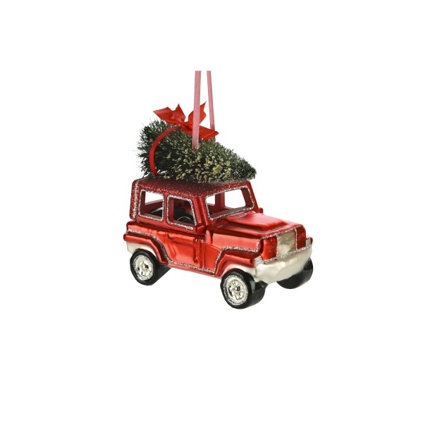 Weihnachtsanhänger "Geländewagen mit Weihnachtsbaum" (Rot) von Gift Company