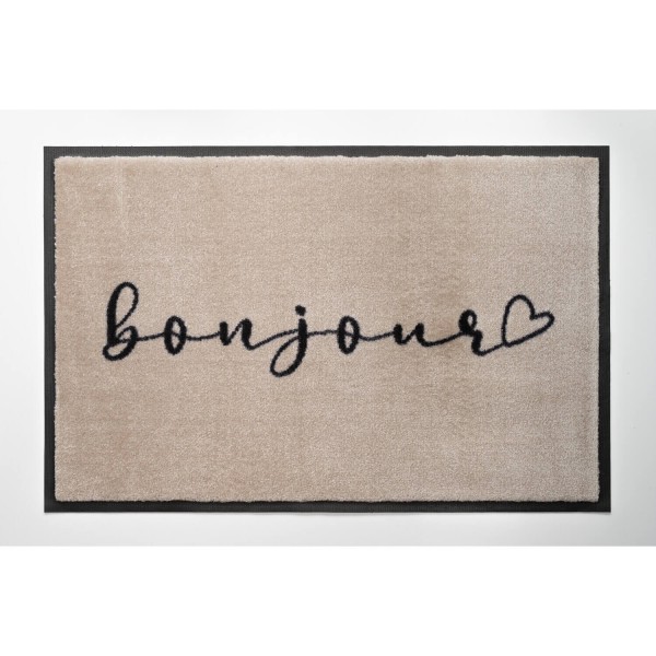 Fußmatte "Bonjour" - 75 x 50 cm (Beige/Schwarz) von Gift Company