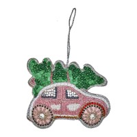 rice Weihnachtsanhänger "Car with Tree" - 10x12 cm (Bunt)