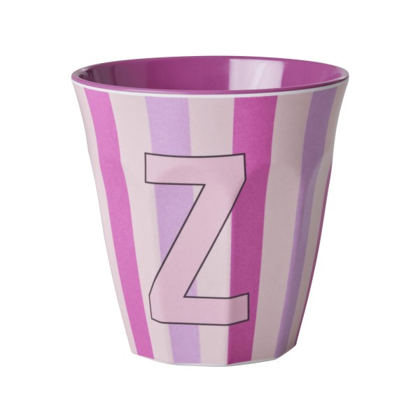 rice Melamin Becher mit Streifen "Buchstabe Z" - Medium (Creme/Pink/Lila)